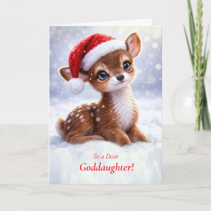 Goddaughter Cute Christmas with Fawn in the Snow  Card