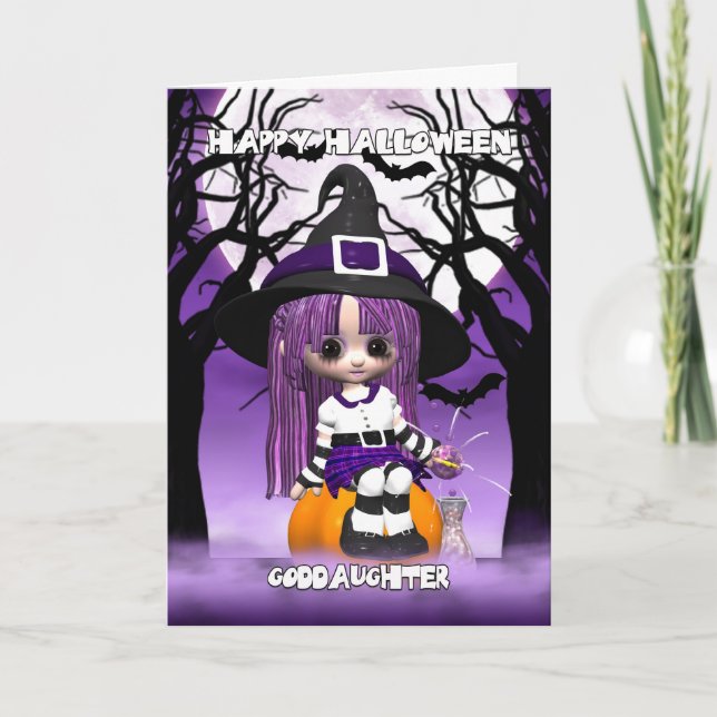 Goddaughter Cute Witch Halloween Greeting Card (Front)