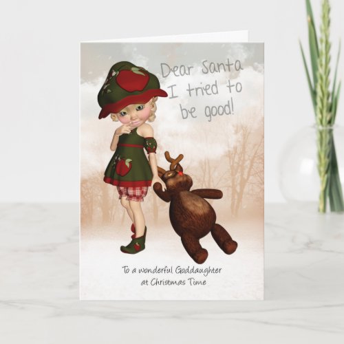 Goddaughter Dear Santa Retro Cute Christmas Card