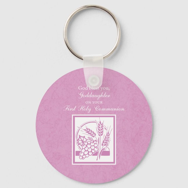 Goddaughter First Communion, Pink Keychain (Front)