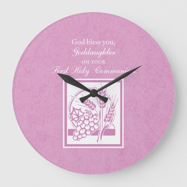 Goddaughter First Communion, Pink Large Clock (Front)