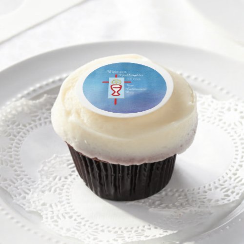 Goddaughter First Holy Communion Turquoise Edible Frosting Rounds