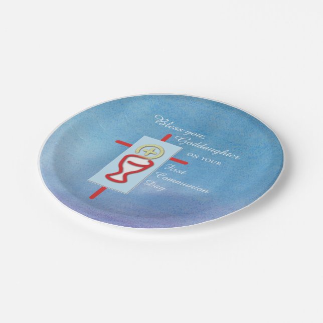 Goddaughter, First Holy Communion, Turquoise Paper Plates (Angled)