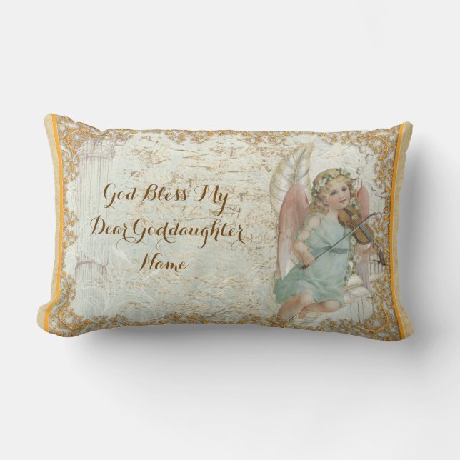 Goddaughter Gift Communion Baptism Angel Vintage Lumbar Pillow (Front)