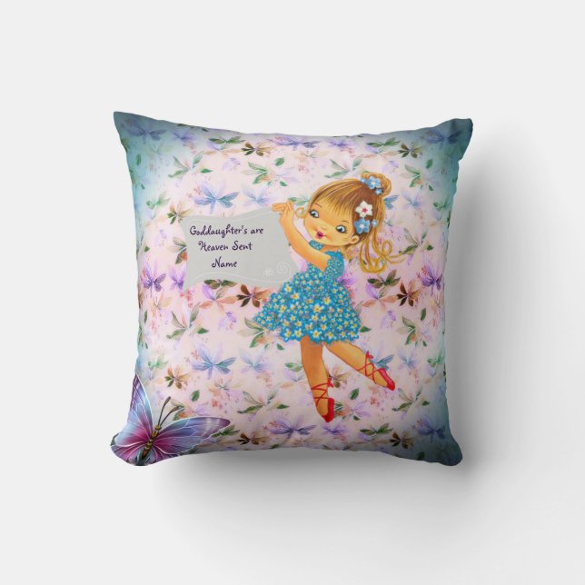 Goddaughter Gift Flower Fairy Communion Baptism Throw Pillow (Front)