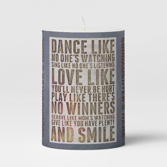 Goddaughter Gift Motivational Angel Personalized Pillar Candle (Front)