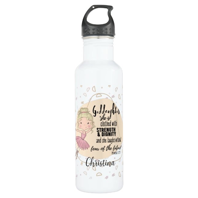 Goddaughter Gift QUOTE Proverb Blonde BALLERINA Stainless Steel Water Bottle (Front)