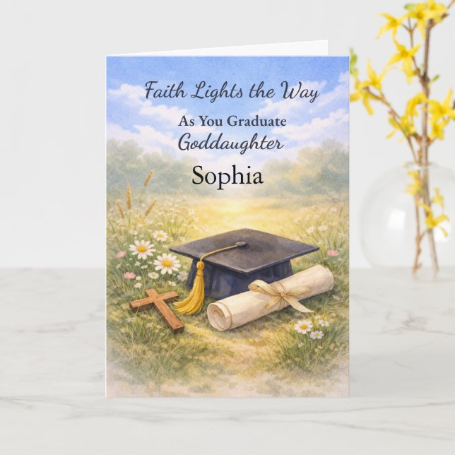 Goddaughter Graduation Faith Lights the Way Card (Yellow Flower)