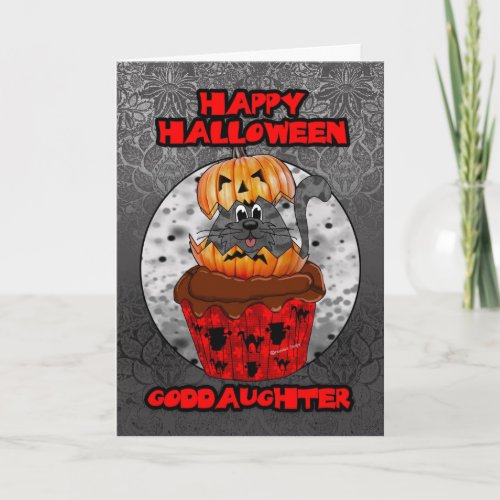 goddaughter halloween cupcake cat grey tabby in a card