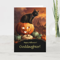 Goddaughter Halloween with Cat and Pumpkins