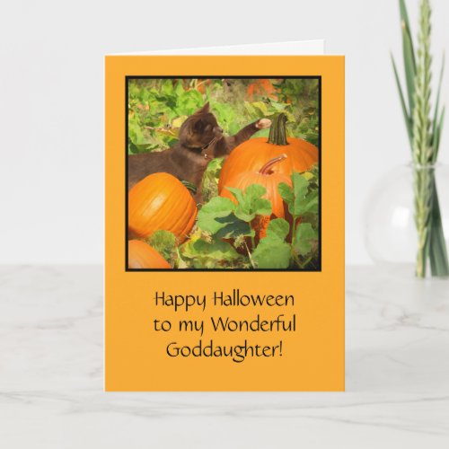 Goddaughter Halloween with Kitten and Pumpkins Card