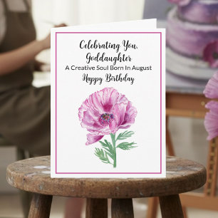 Goddaughter Happy August Birthday Purple Poppy  Card