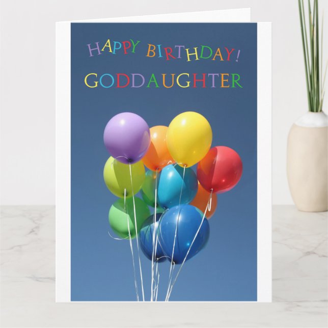 Goddaughter, happy balloon birthday card (Front)