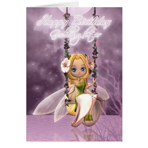 Goddaughter Happy Birthday cute fairy on flower sw Card | Zazzle