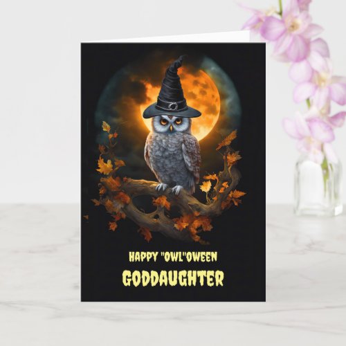 Goddaughter Happy Halloween Owl and Hat Card