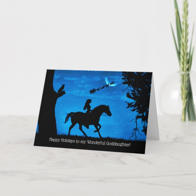 Goddaughter Happy Holiday Christmas Horse Rider Card (Front)