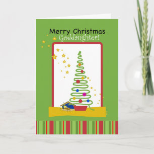 Goddaughter Merry Christmas, Tree and Creche Holiday Card