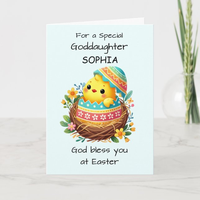 Goddaughter Personalize Easter Blessings Chick Card (Front)