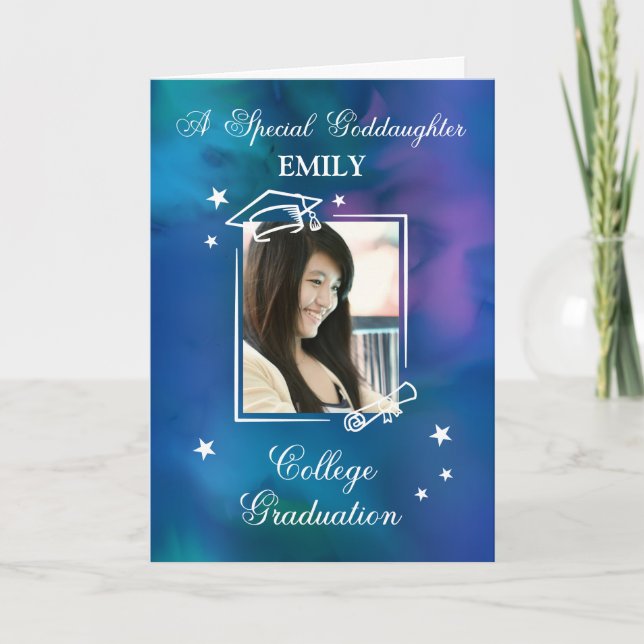 Goddaughter Photo Custom Name College Graduation Card (Front)