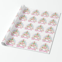 GODDAUGHTER Pink Gold Glitter Flowers Unicorn Face Wrapping Paper