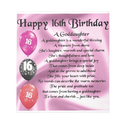 Goddaughter Poem _ 16th Birthday Notepad