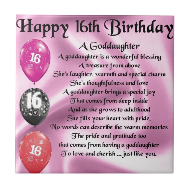 Goddaughter Poem - 16th Birthday Tile (Front)