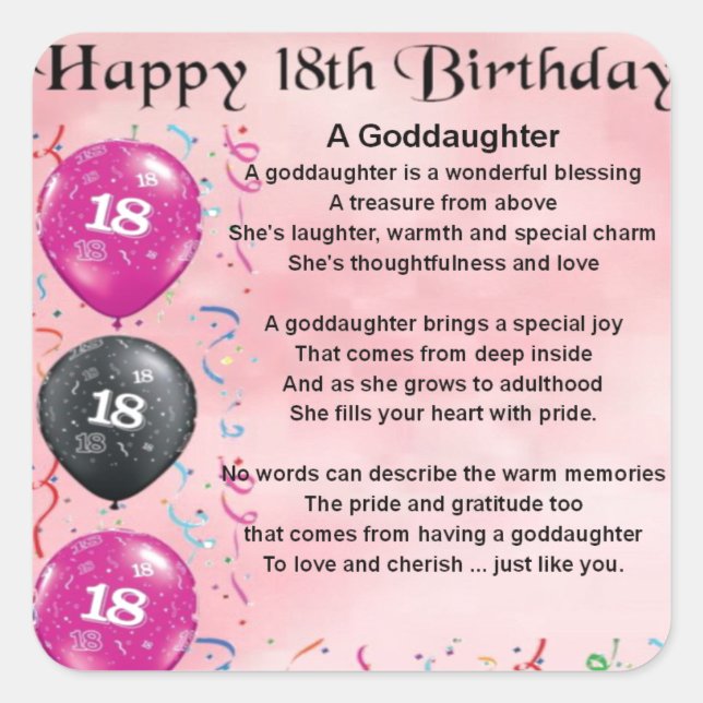 Goddaughter Poem - 18th Birthday Square Sticker (Front)