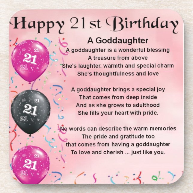 Goddaughter Poem - 21st Birthday Design Drink Coaster (Front)