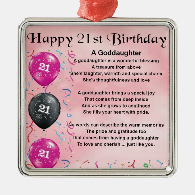 Goddaughter Poem - 21st Birthday Design Metal Ornament (Front)