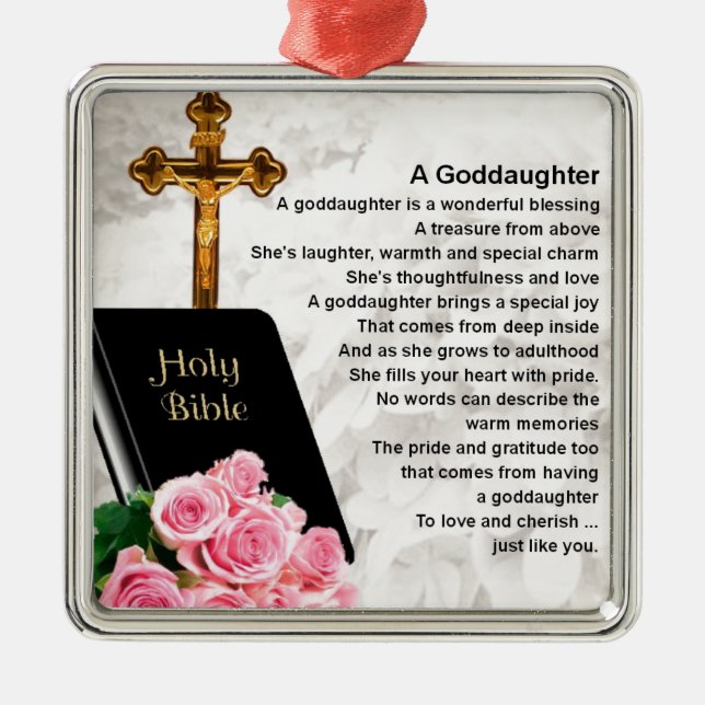 Goddaughter Poem - Bible & Flowers Design Metal Ornament (Front)