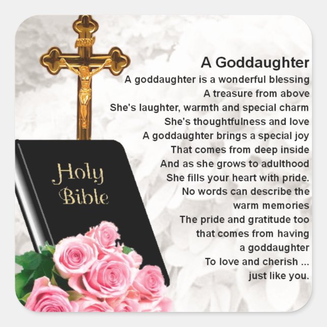 Goddaughter Poem - Bible & Flowers Design Square Sticker (Front)