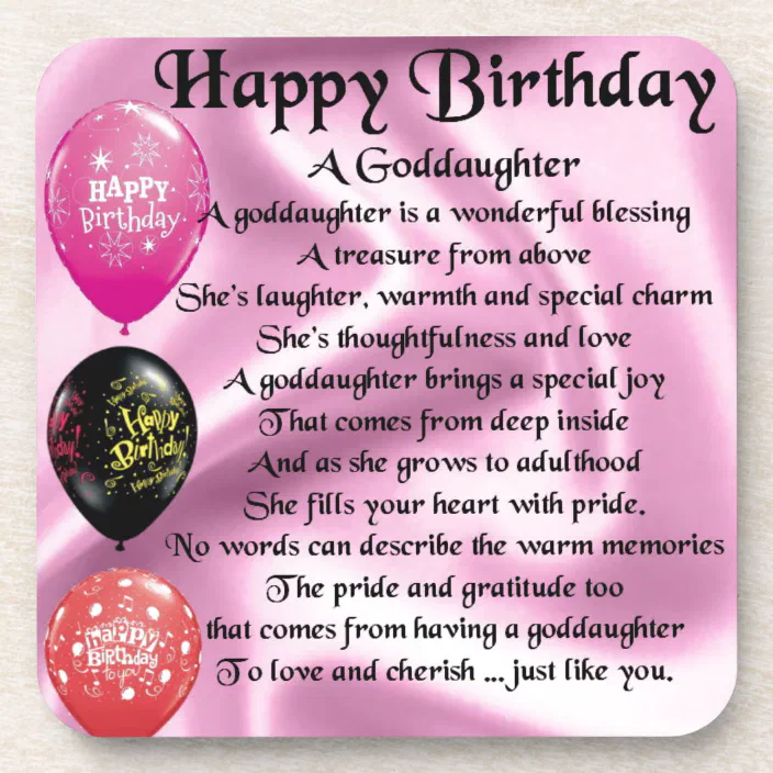 Happy Birthday To My Goddaughter Goddaughter Poem - Happy Birthday Drink Coaster | Zazzle.com