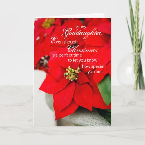 Goddaughter Poinsettia Seasons Greetings Holiday Card