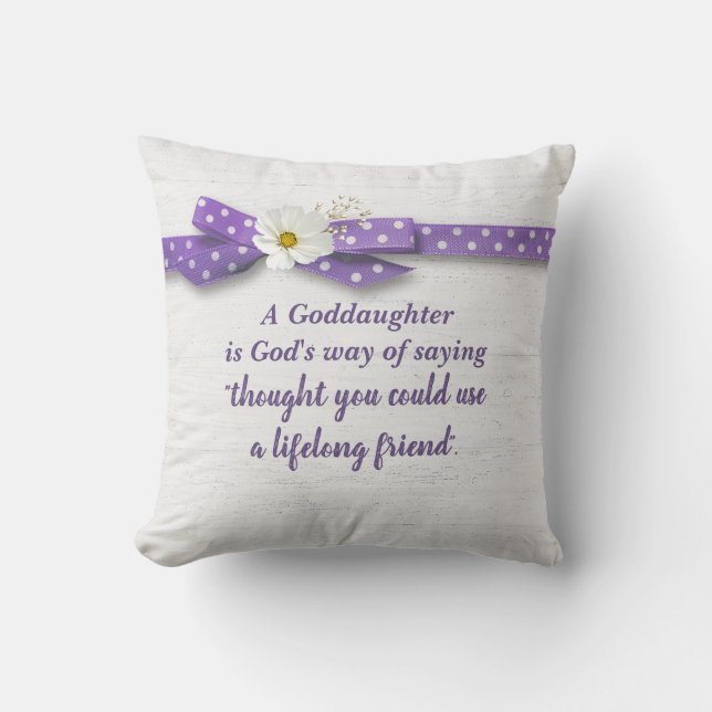 Goddaughter Quote with Ribbon On Wood  Throw Pillow (Front)
