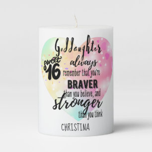 Goddaughter Sweet16 Quote Gift Braver Stronger Pillar Candle