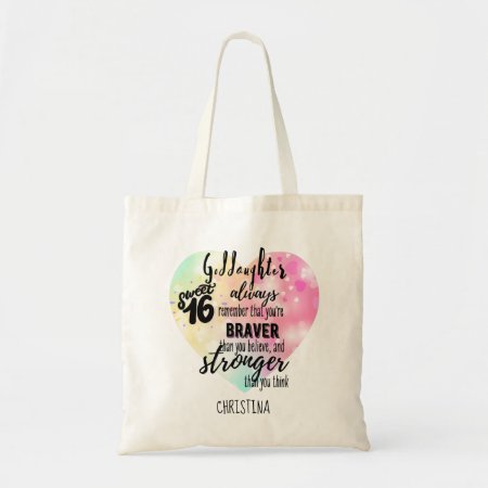 Goddaughter Sweet16 Quote Gift Braver Stronger Tote Bag