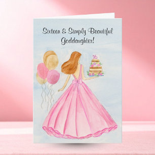 Goddaughter Sweet 16 Birthday Cake Elegant Girl Card