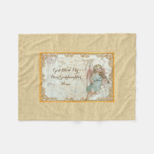 Goddaughter Vintage Art Angel Personalized Fleece Blanket