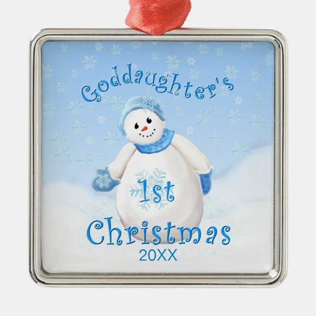 Goddaughter's 1st Christmas Snowman Ornament (Front)