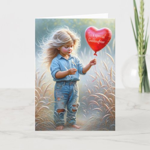 Goddaughters Birthday Red Heart Balloon Card