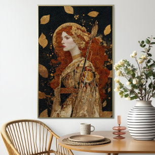 Goddess Artemis: The Autumn Huntress Art Nouveau Poster