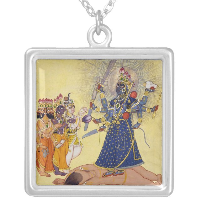 Goddess Bhadrakali Worshipped by the Gods 1675 Silver Plated Necklace (Front)