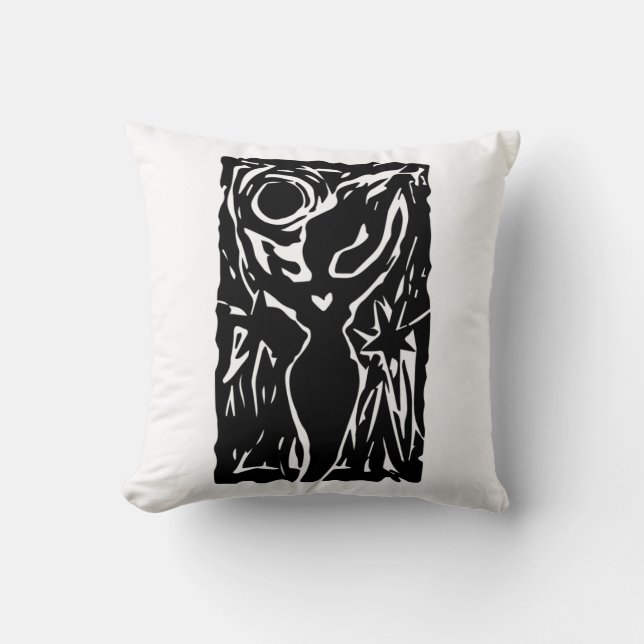 Goddess Black and White Throw Pillow (Front)