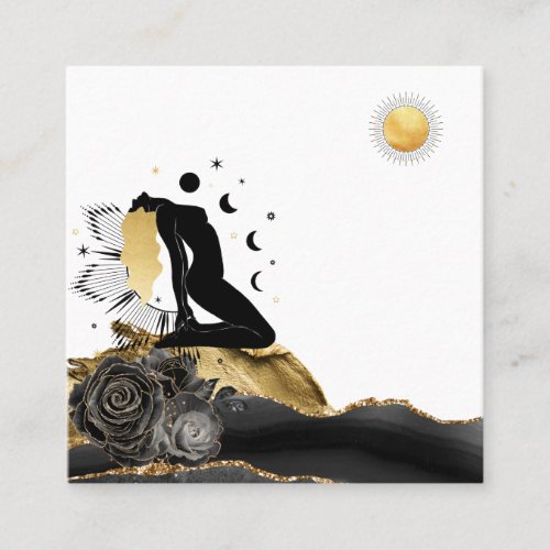  Goddess Black Gold Hair Moon Sun Square Business Card