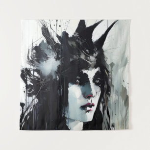 Goddess Black Ink Painting Tapestry