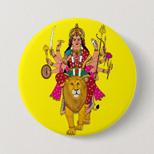 Goddess Durga Button – Divine Hindu Devi Spiritual