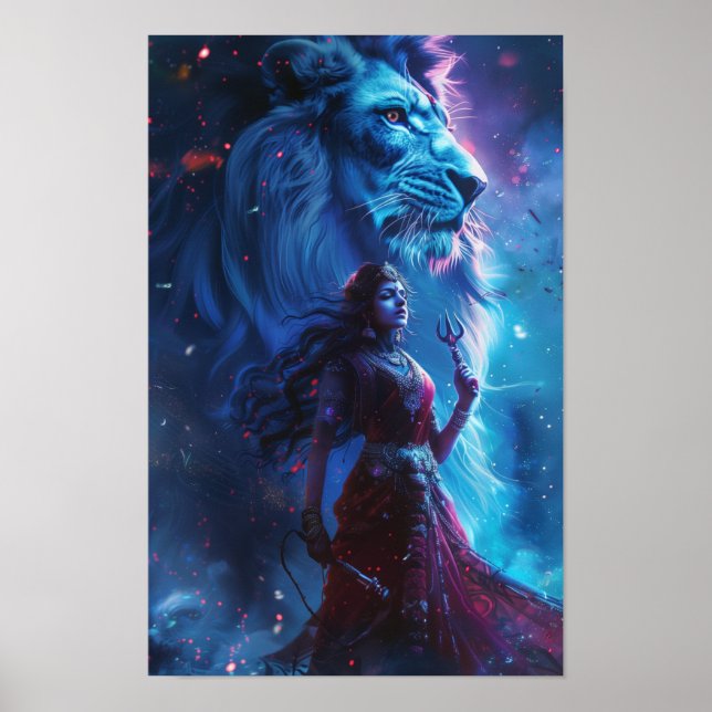 Goddess Durga Illustration Poster - Divine Hindu A (Front)