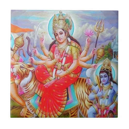 Goddess Durga Ji Painting Ceramic Tile
