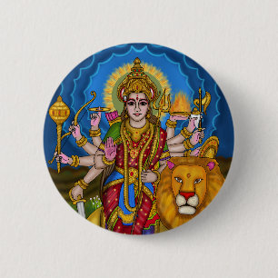 Goddess Durga Retro Vintage Button