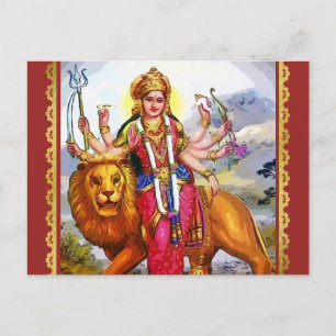 Goddess Durga with Lion Painting Postcard